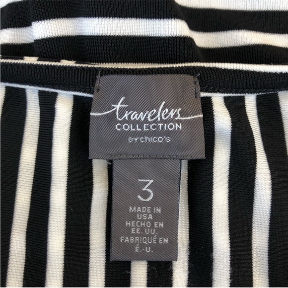 Chico’s Travelers Made in Usa Black & White Stripe Tie-Front 3/4 Sleeve Top 3 L - Picture 9 of 15